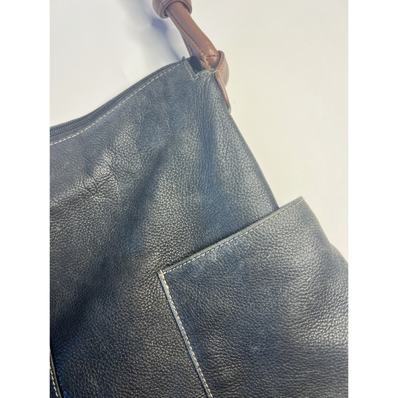 Vtg Y2K Grunge Faded Black Leather Shoulder Bag Women City Street - Picture 4 of 14